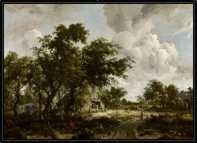 Деревня с водяным мельницей среди деревьев