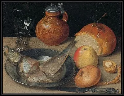 Натюрморт с кувшином из сельди, олова и керамики