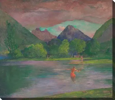 Картина Вход в реку Таутира, Таити. Рыбак, ловящий рыбу