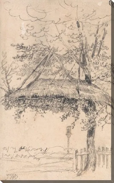 Картина Соломенное укрытие, подвешенное к дереву