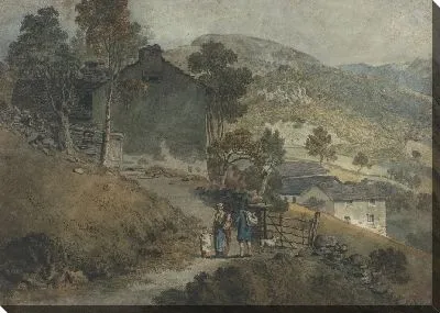 Картина Пейзаж с коттеджами и фигурами