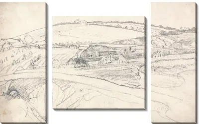 Картина Landscape with a Farm and Cornstalks