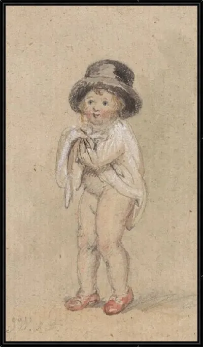 Картина Маленький мальчик с красными туфлями (ребенок с красными туфлями и цилиндром)