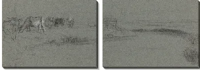 Картина Берег реки со скотом