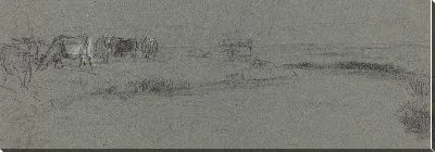 Картина Берег реки со скотом