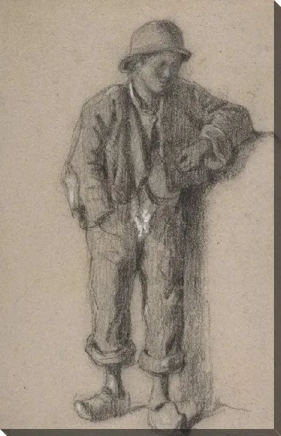 Картина Стоящий крестьянский мальчик в шляпе и деревянных туфлях