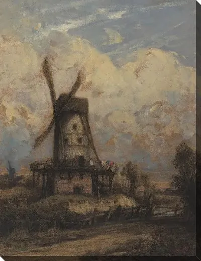 Картина Ветряная мельница против облачного неба