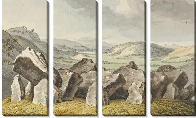 Картина Доисторический каменный круг на кургане, обширный ландшафт за его пределами