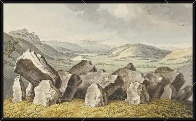 Доисторический каменный круг на кургане, обширный ландшафт за его пределами