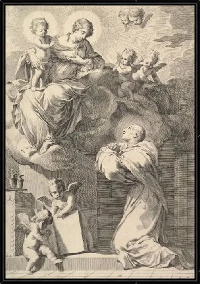 Картина Сенбернар на коленях перед Богородицей и младенцем