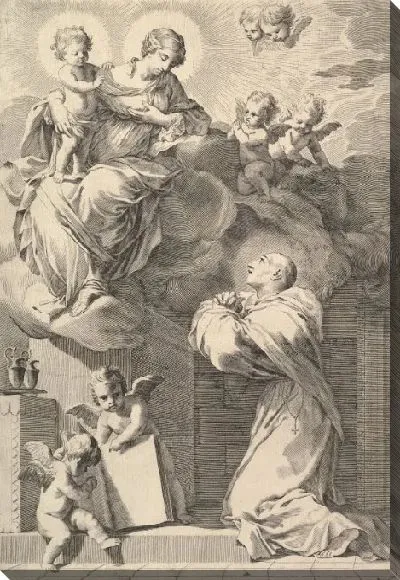 Картина Сенбернар на коленях перед Богородицей и младенцем