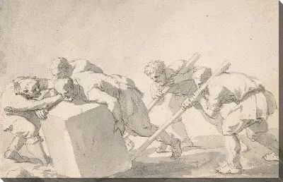 Картина Пять человек толкают глыбу камня