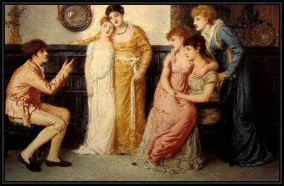 Молодежь, рассказывающая сказки дамам