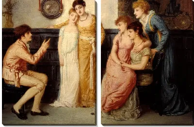 Молодежь, рассказывающая сказки дамам