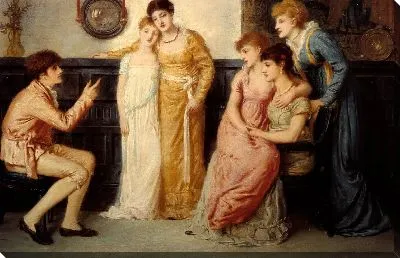 Картина Молодежь, рассказывающая сказки дамам