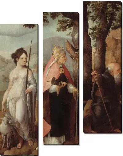 Картина Триптих с Въездом Христа в Иерусалим, святыми и снаружи крыльями, покровителями семьи Ван Локхорст