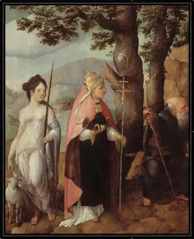 Картина Триптих с Въездом Христа в Иерусалим, святыми и снаружи крыльями, покровителями семьи Ван Локхорст