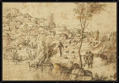 Пейзаж с пастухами у реки и за городом (ректо);