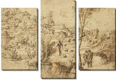 Пейзаж с пастухами у реки и за городом (ректо);