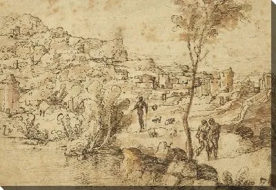 Картина Пейзаж с пастухами у реки и за городом (ректо);