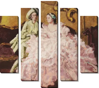 Дама в розовом бальном платье с джентльменом в зеленом