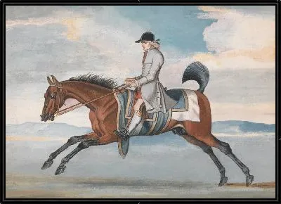 Картина Скаковая лошадь на упражнении, запряженная тренировкой-женихом