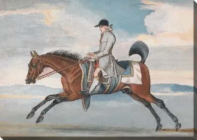 Картина Скаковая лошадь на упражнении, запряженная тренировкой-женихом