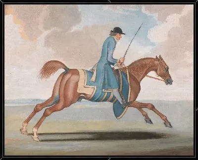 Картина Скаковая лошадь на упражнении, запряженная тренировкой-женихом