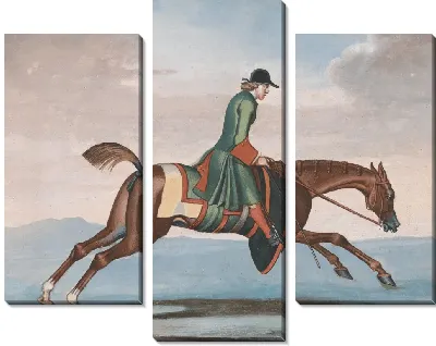 Картина Скаковая лошадь на упражнении, запряженная тренировкой-женихом