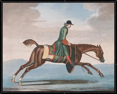 Картина Скаковая лошадь на упражнении, запряженная тренировкой-женихом