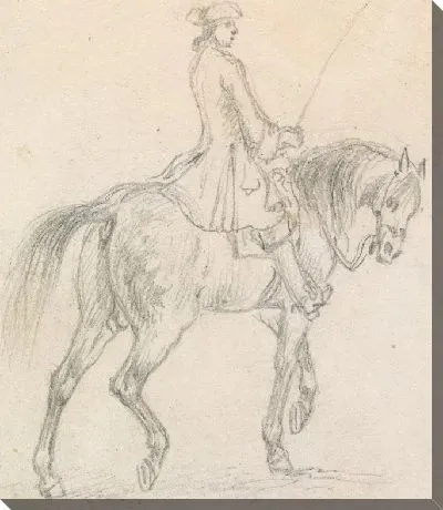 Картина Лошадь с наездником в трехцветной шляпе, идущая направо