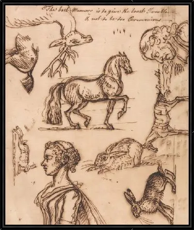 Картина Эскизы зайца, лошади, оленя, мужчины и женщины