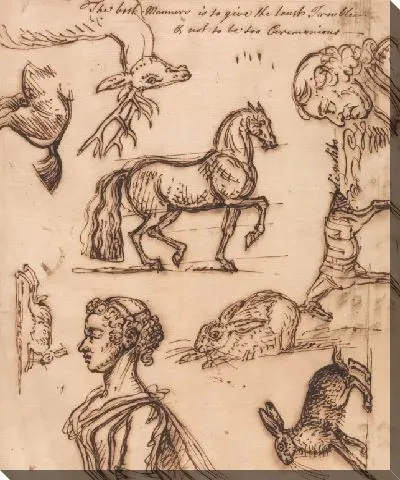 Картина Эскизы зайца, лошади, оленя, мужчины и женщины