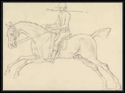 Картина Скаковая лошадь с жокей вверх: жокей держит кнут в зубах