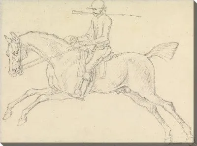 Картина Скаковая лошадь с жокей вверх: жокей держит кнут в зубах