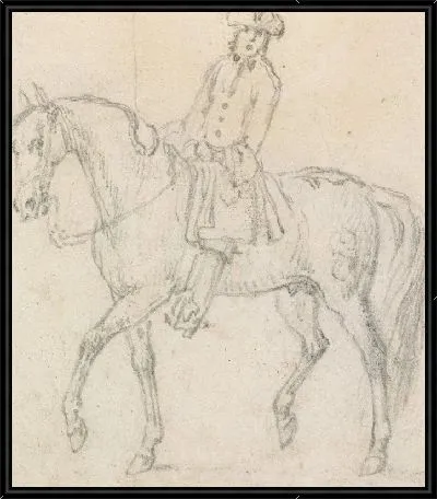 Картина Лошадь с наездником в трехцветной шляпе