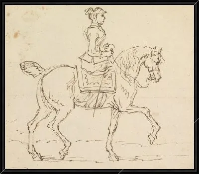 Картина Женщина в шляпе Трикорн, езда направо