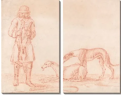 Охотник с мертвым зайцем и двумя борзыми