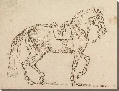 Картина Оседланный конь с гербом на боку, идущий направо