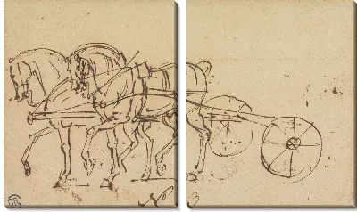 Картина Две лошади рыщут в упряжке