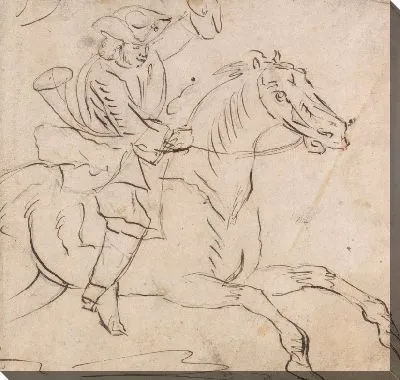 Картина Охотник скачет: левая рука поднята, рог надет на левое плечо