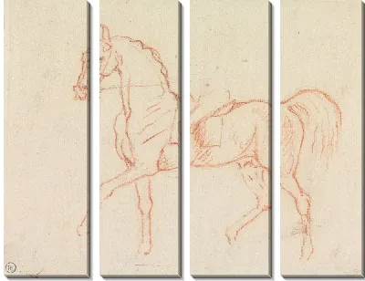 Картина Лошадь со слабо нарисованным всадником, идущая налево