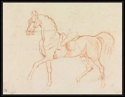 Картина Лошадь со слабо нарисованным всадником, идущая налево