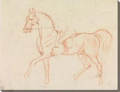 Картина Лошадь со слабо нарисованным всадником, идущая налево