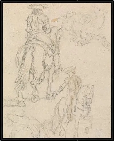 Картина Всадник в доспехах и две лежащие лошади