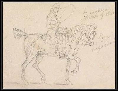 Картина Лошадь и всадник, идущие направо