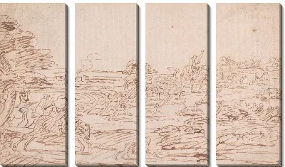 Картина Всадники и гончие в открытом ландшафте