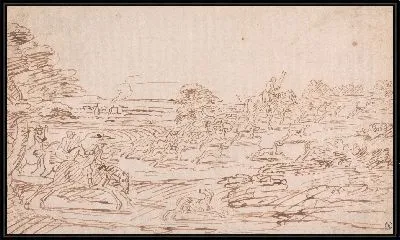 Всадники и гончие в открытом ландшафте