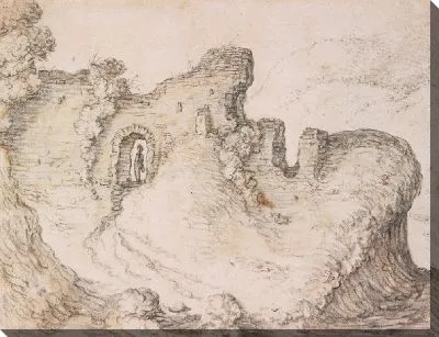 Картина Скалистый пейзаж с руинами, формирующий профиль мужского лица