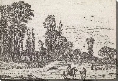 Картина Всадник разговаривает со стоящим человеком в поле